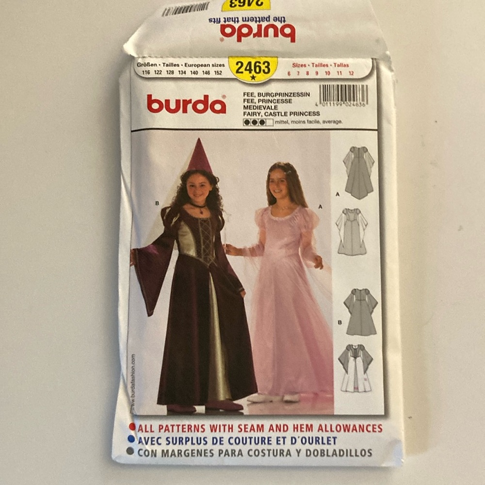 Burda uncut sewing pattern 2463 Fairy Castle Princess Costume - girls - 6-12